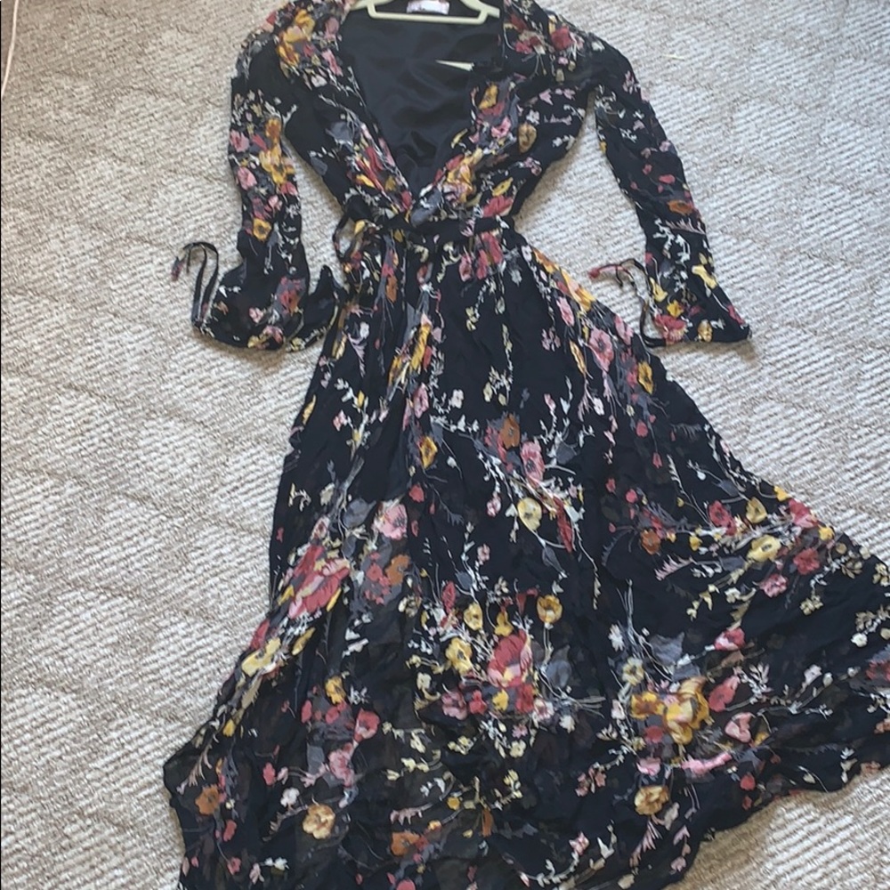 Floral Chiffon Wrap Dress with Slip and Waist-Tie